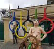 Olympic exhibits built in front of the Chinese Embassy.