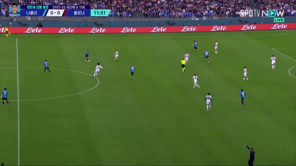 (SOUND)Long pass Kim Min-jae accurate to Napoli vs. Bologna Politano