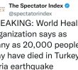 WHO's Turkiye and Syria's strong earthquake are predicting up to 20,000 people.