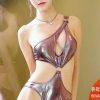 Hi leg silver foil monokini breastbone racing model Kim Gaon