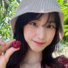 Myeongahchu picking cherries red flower dress cleavage - Instagram